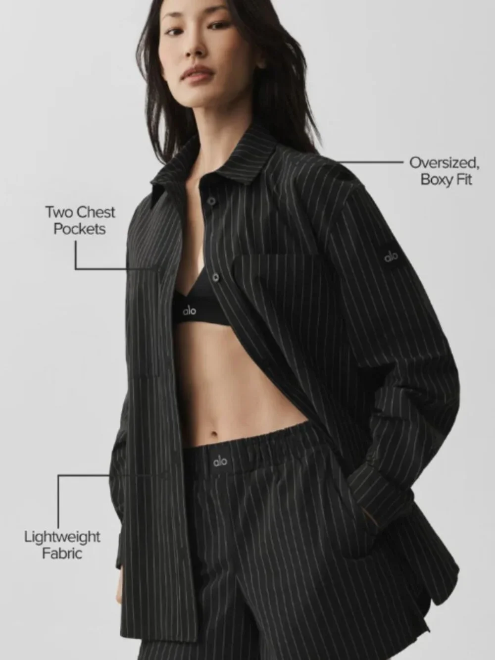 ALO Pinstripe Boxer Short + Button Down Long Sleeve Set - Like New - Size: Small - Picture 2 of 10